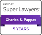 Logo Recognizing Mahaney & Pappas, LLP's affiliation with Super Lawyers 5 Years